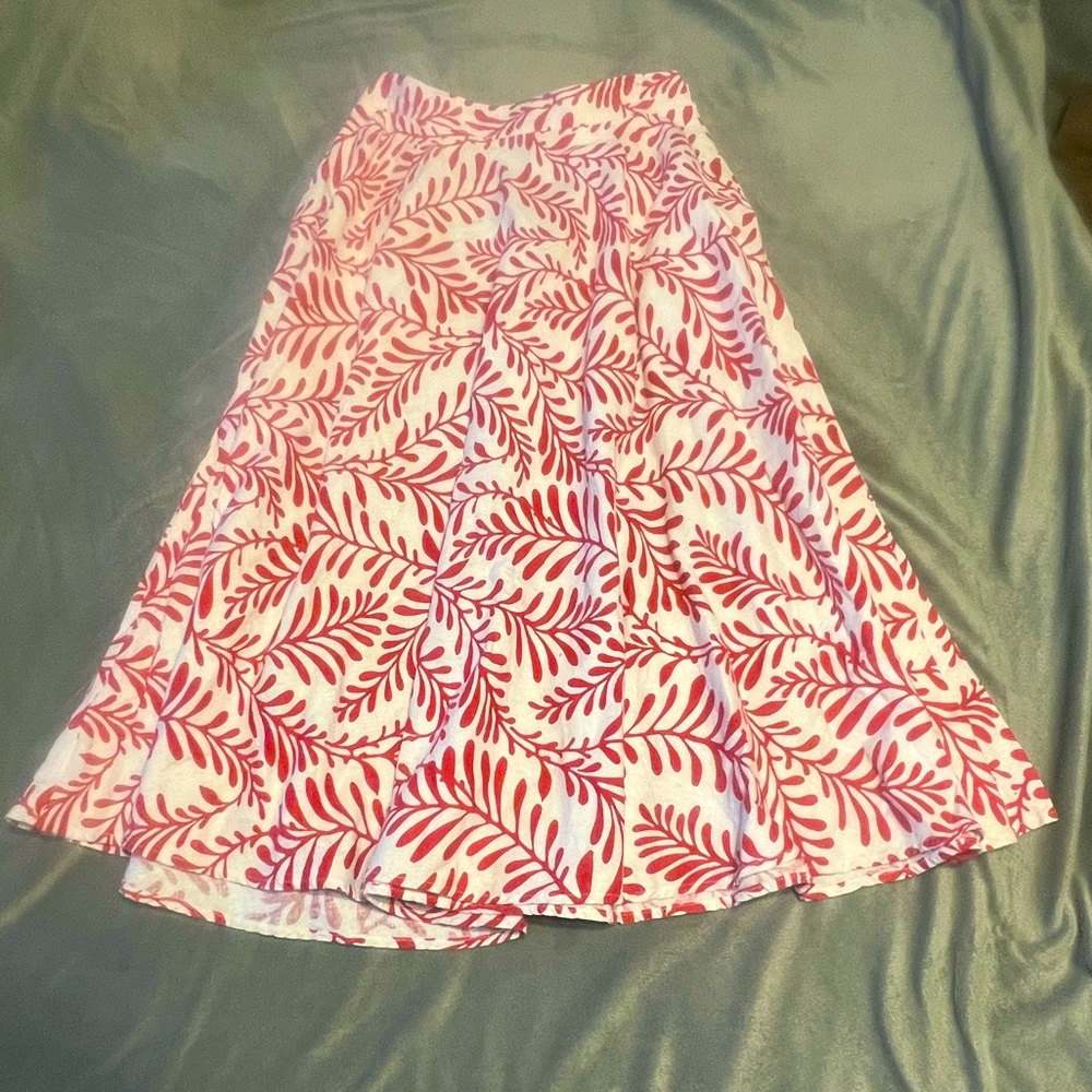 Who What Wear Midi A Line Swing Skirt Red White Pattern Linen Blend Womens 2